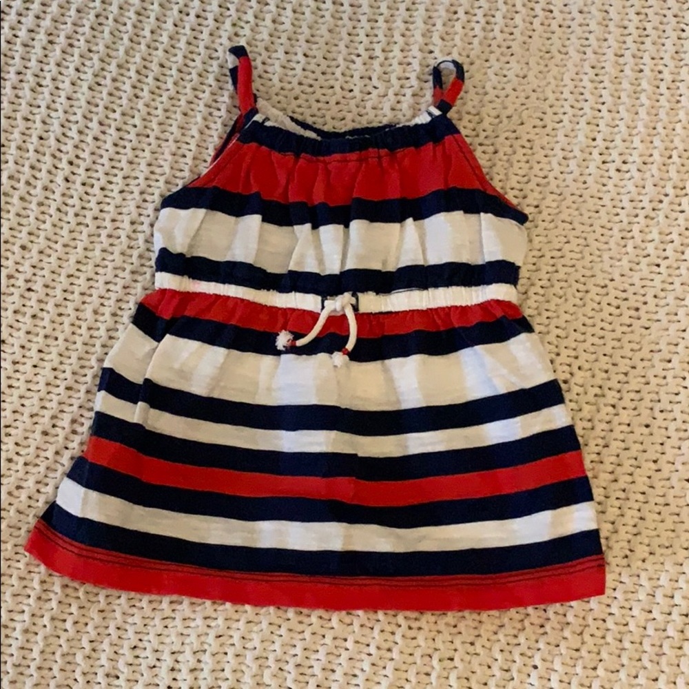 Red, white and blue stripped shirt